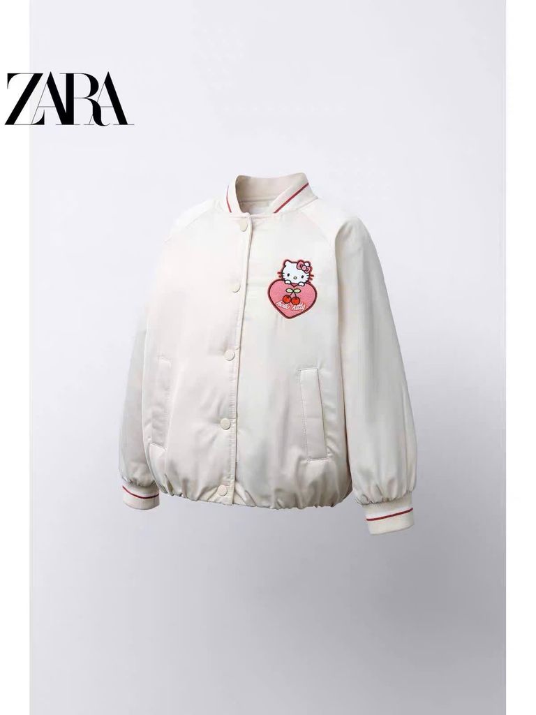 AK63 - Áo khoác bomber Hello Kitty màu be vải chống thấm size 2-6y