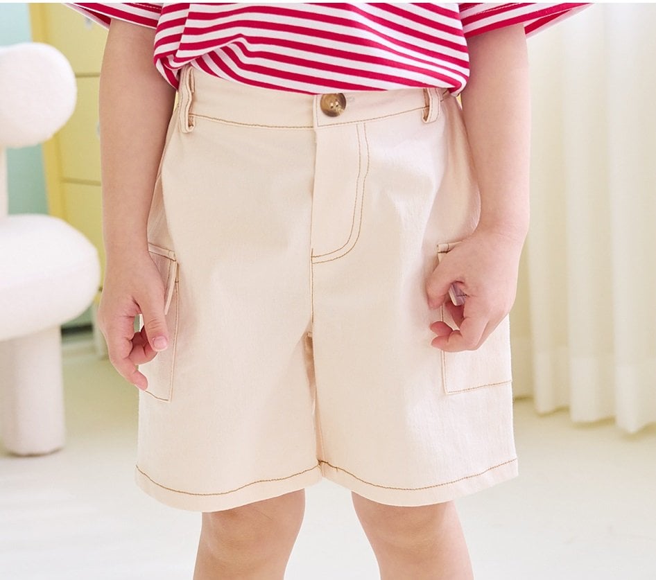 Quần short kaki Bebezoo túi hộp 2 màu kem/rêu BTBG size 100-150