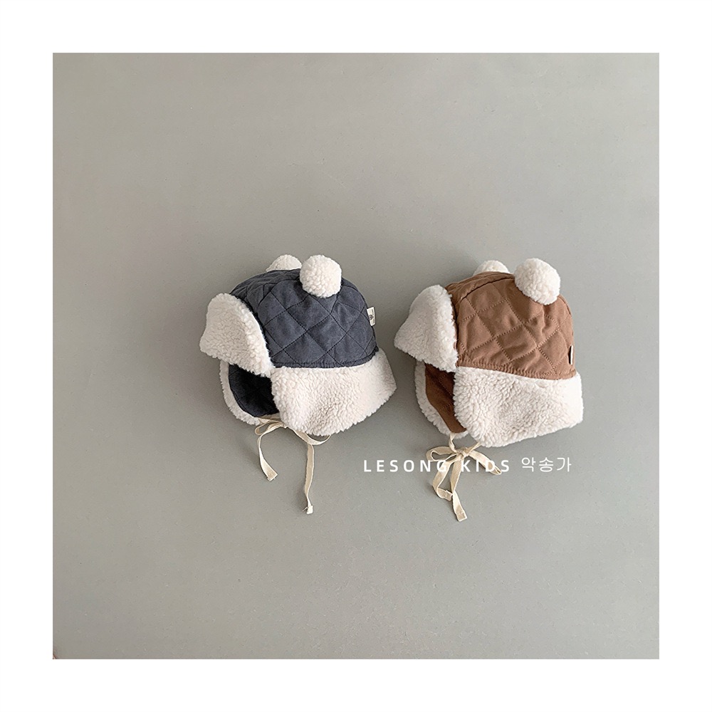 Mũ phi công chần bông tai gấu nhiều màu cho bé size 6m-2y