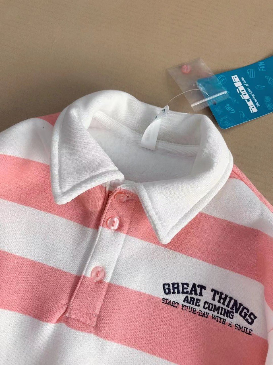 Áo nỉ bông polo 2 màu kẻ vàng trắng / kẻ hồng trắng size 98 - 158