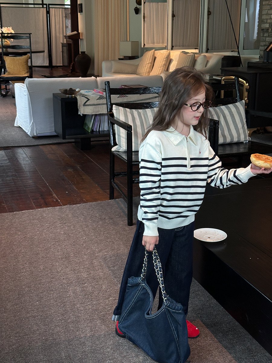 Áo len AMBB kẻ ngang cổ khoá unisex cho bé size 90-160