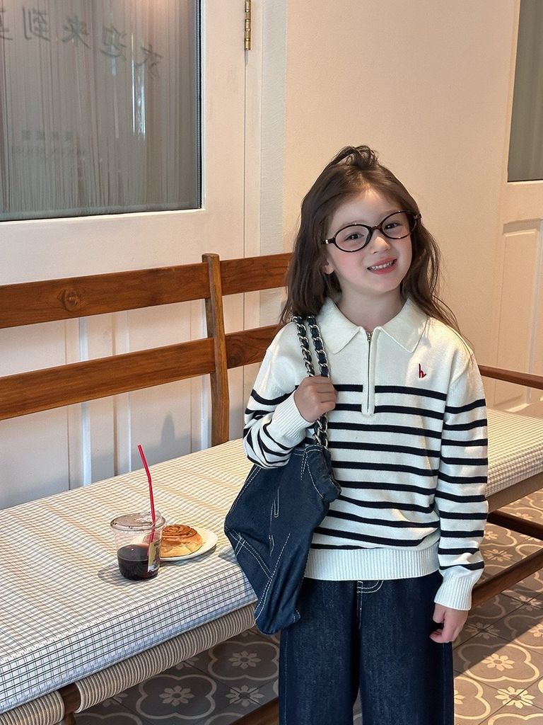 Áo len AMBB kẻ ngang cổ khoá unisex cho bé size 90-160