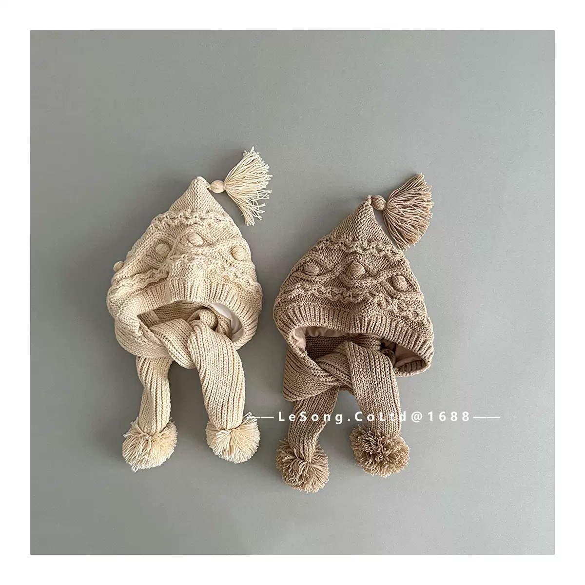 Mũ len vặn thừng liền khăn nhiều màu cho bé size 2-5y