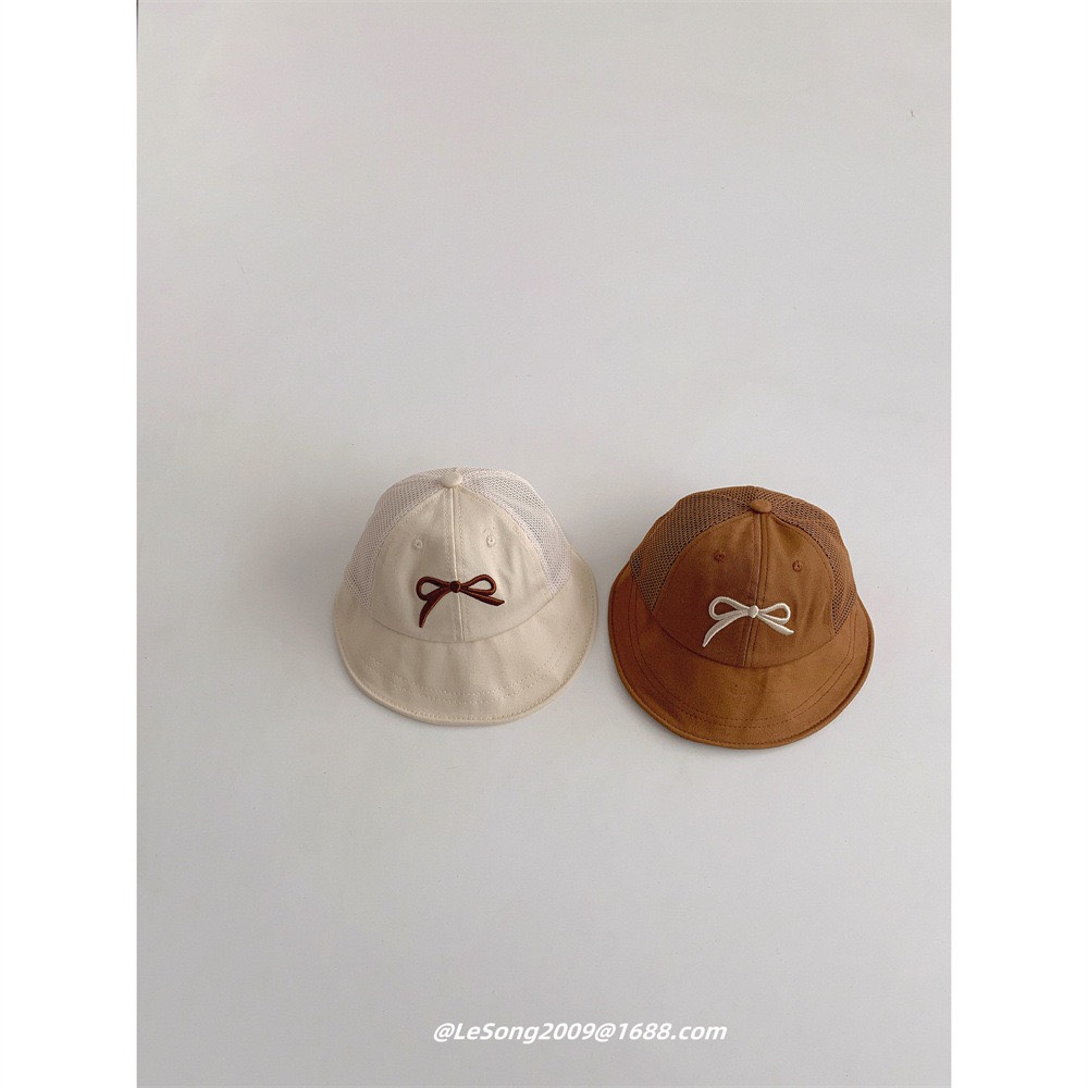 Mũ kaki vành tròn thêu nơ 4 màu ( Free size 49 - 52cm )