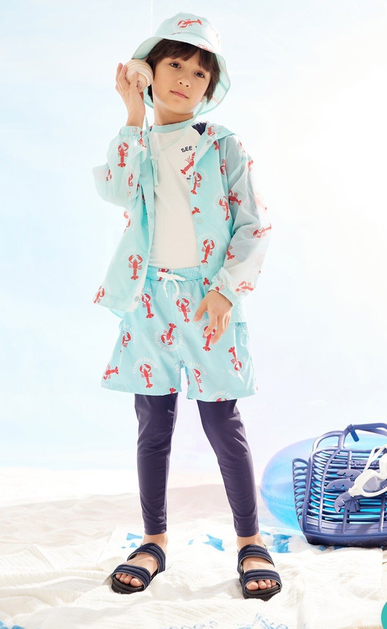 Áo gió 1 lớp Blue Dog màu trắng hoa hồng / xanh tôm đỏ size 100 - 145