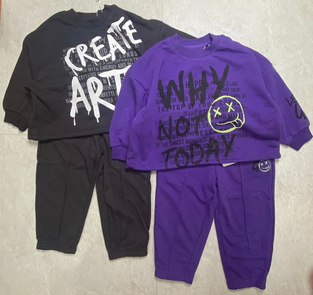 BBG19 - Bộ nỉ da cá GGJJ màu ghi đen Create / tím Why size 24m - 8y