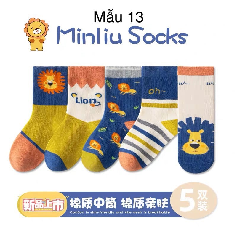 Set 5 tất Minliu Kids Socks nhiều hình Bé Trai size S - XL ( 2 - 12y )