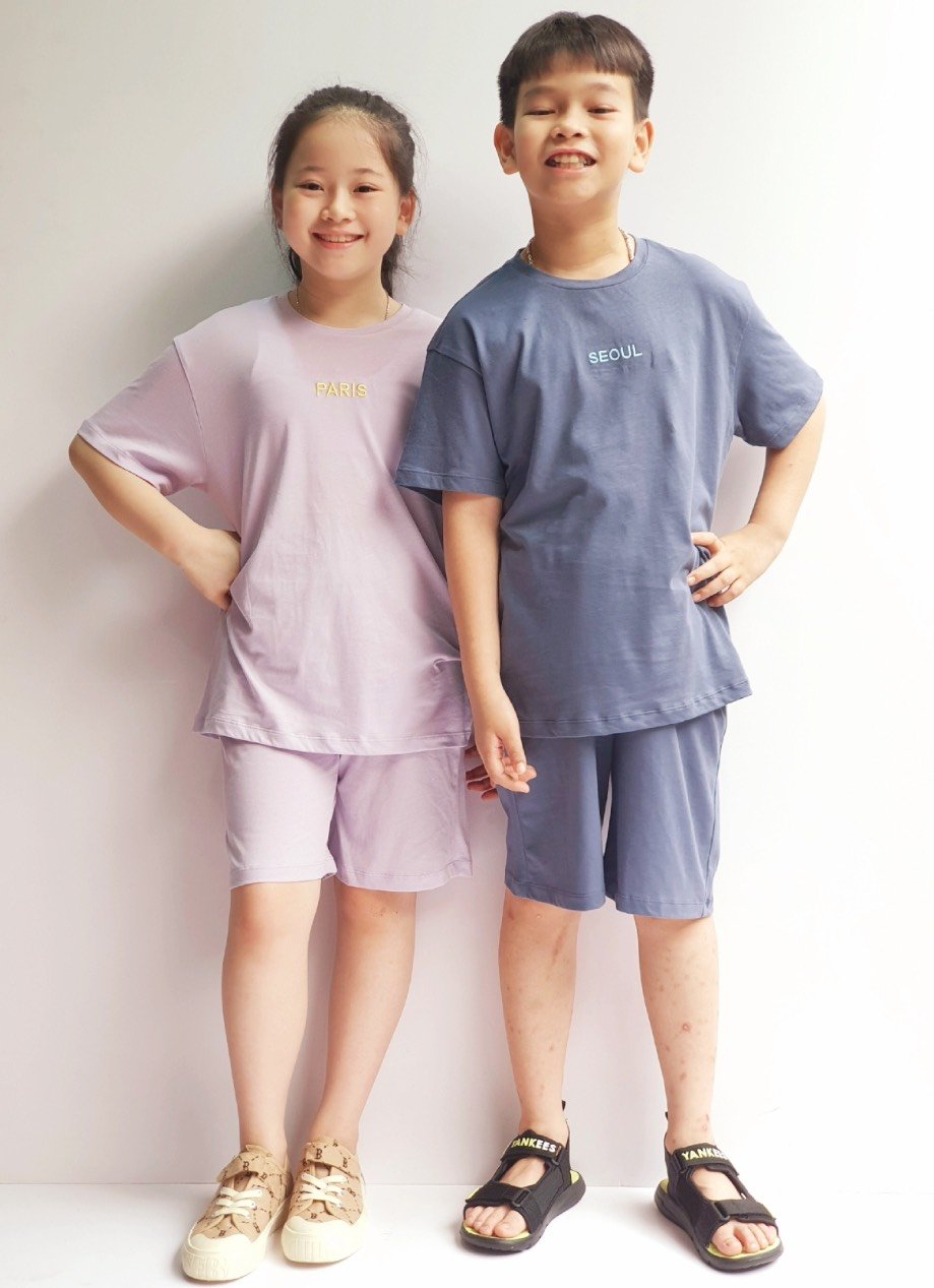 Bộ cotton Bee Mon nhiều màu thêu chữ ngực Paris / Seoul size 110 - 160