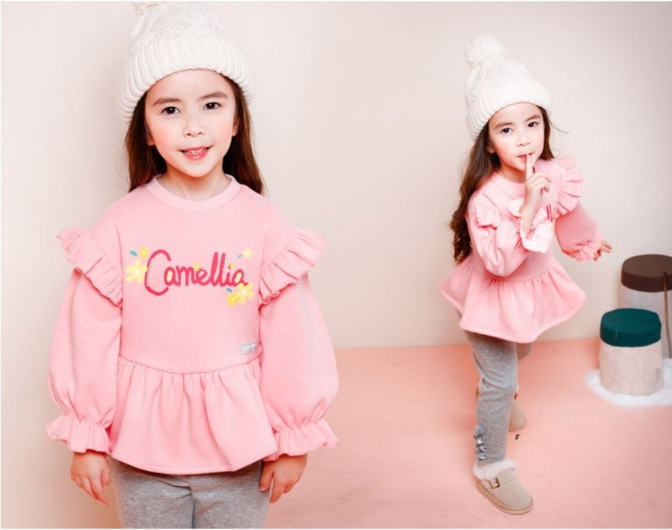 Áo nỉ lót lông Jelispoon bèo vai Camellia 2 màu vàng/hồng