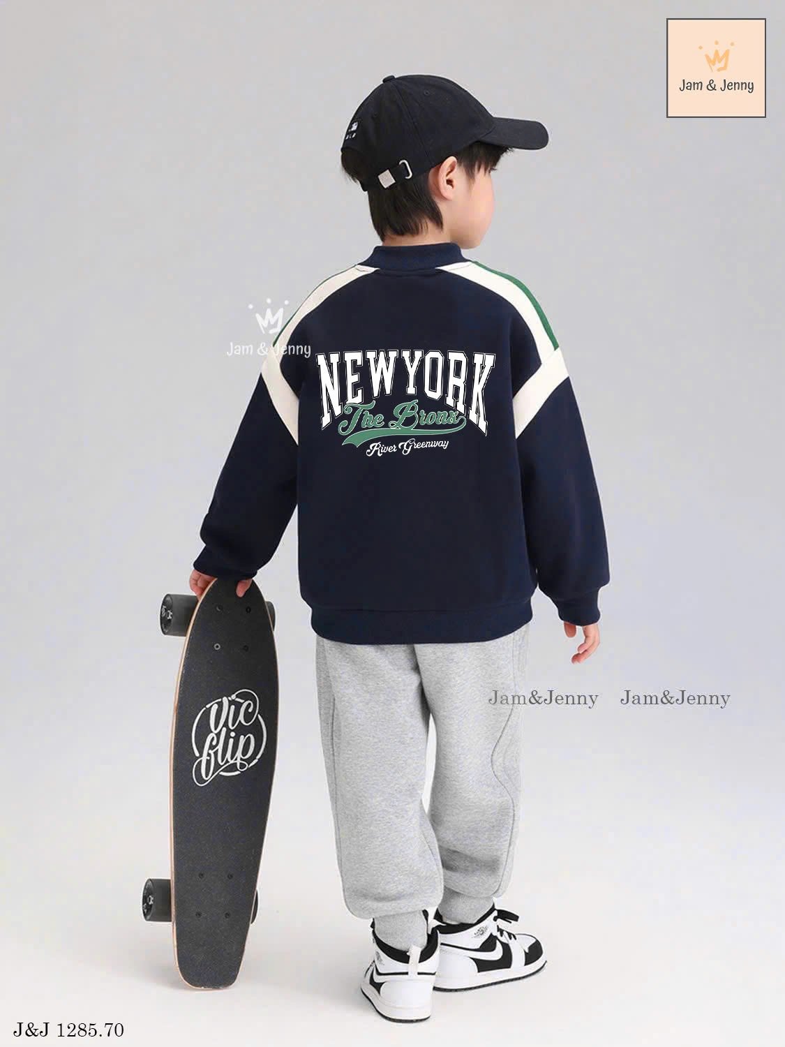 JJ 1285 - Set bộ nỉ Jam & Jenny áo navy New York + quần ghi bé trai size 2-12y