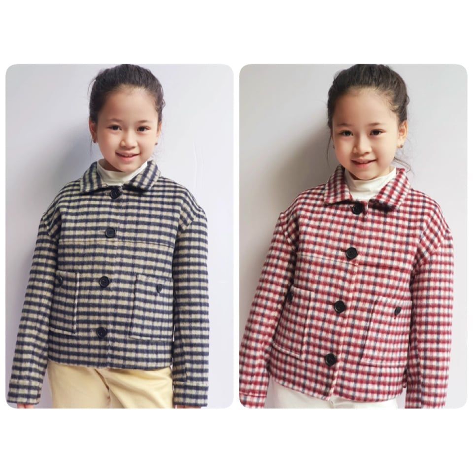 Áo dạ lông cừu khâu tay 2 màu kẻ size 140 / 150