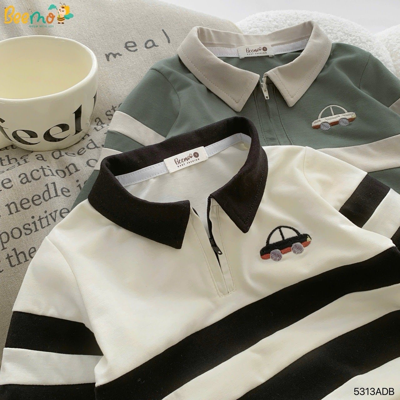 Áo polo cổ đức Beemo thêu ô tô 2 màu cho bé trai size 1-6y