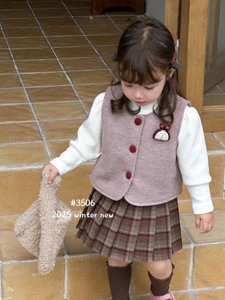 S3506 - Set 3ct QC gile dạ thỏ màu đỏ cho bé size 90-130