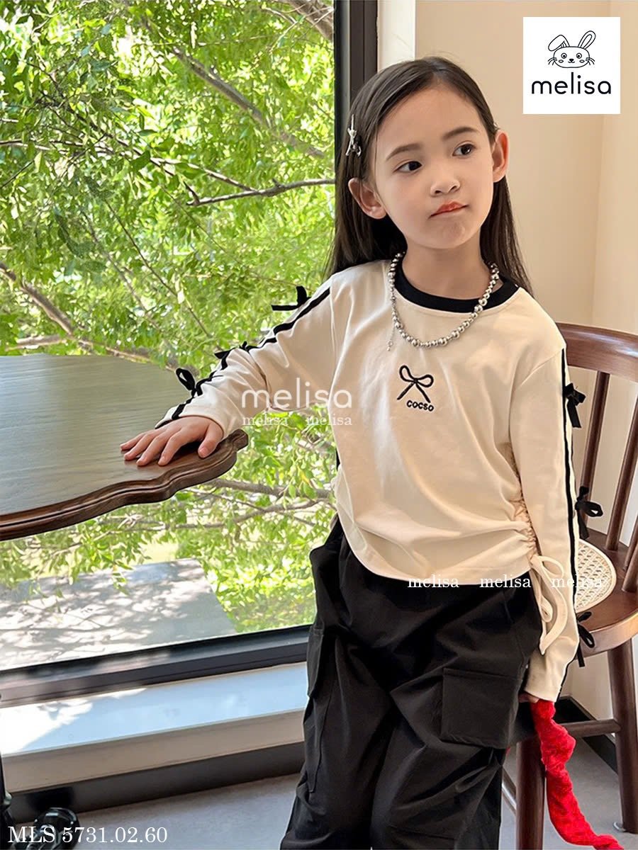 MLS 5731 - Set bộ Melisa áo cotton + quần kaki túi hộp bé gái size 2-12y