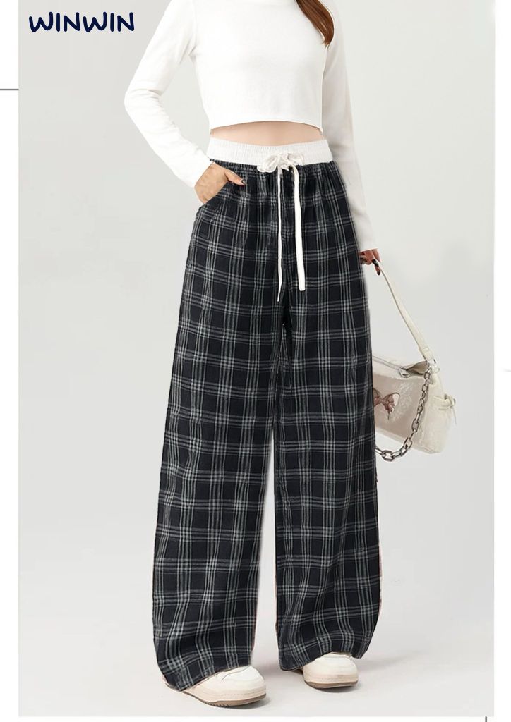 Quần Win Win caro ống suông umi mềm nhiều màu bé gái size 9-14y