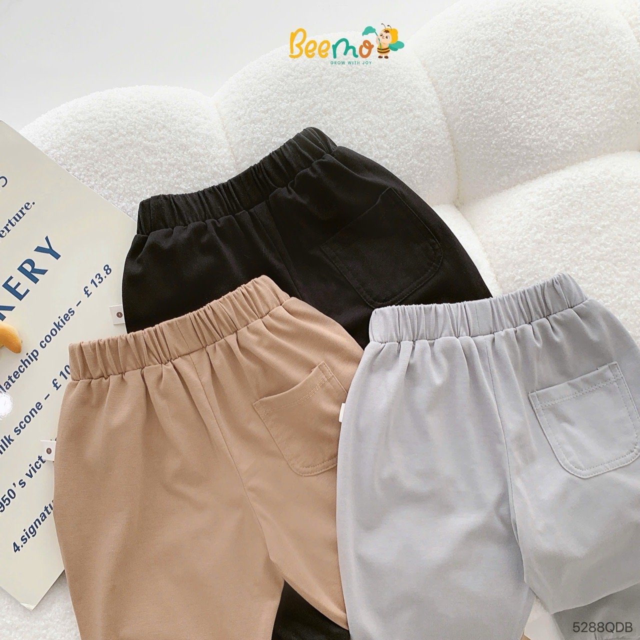 Quần cotton bo gấu Beemo đường viền cho bé size 1-6y