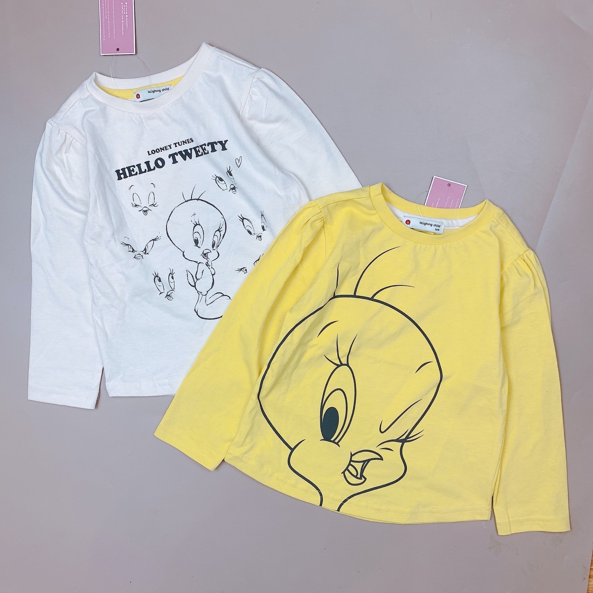 Áo cotton Laughing Child hình vịt 2 màu kem / vàng size 100 - 140