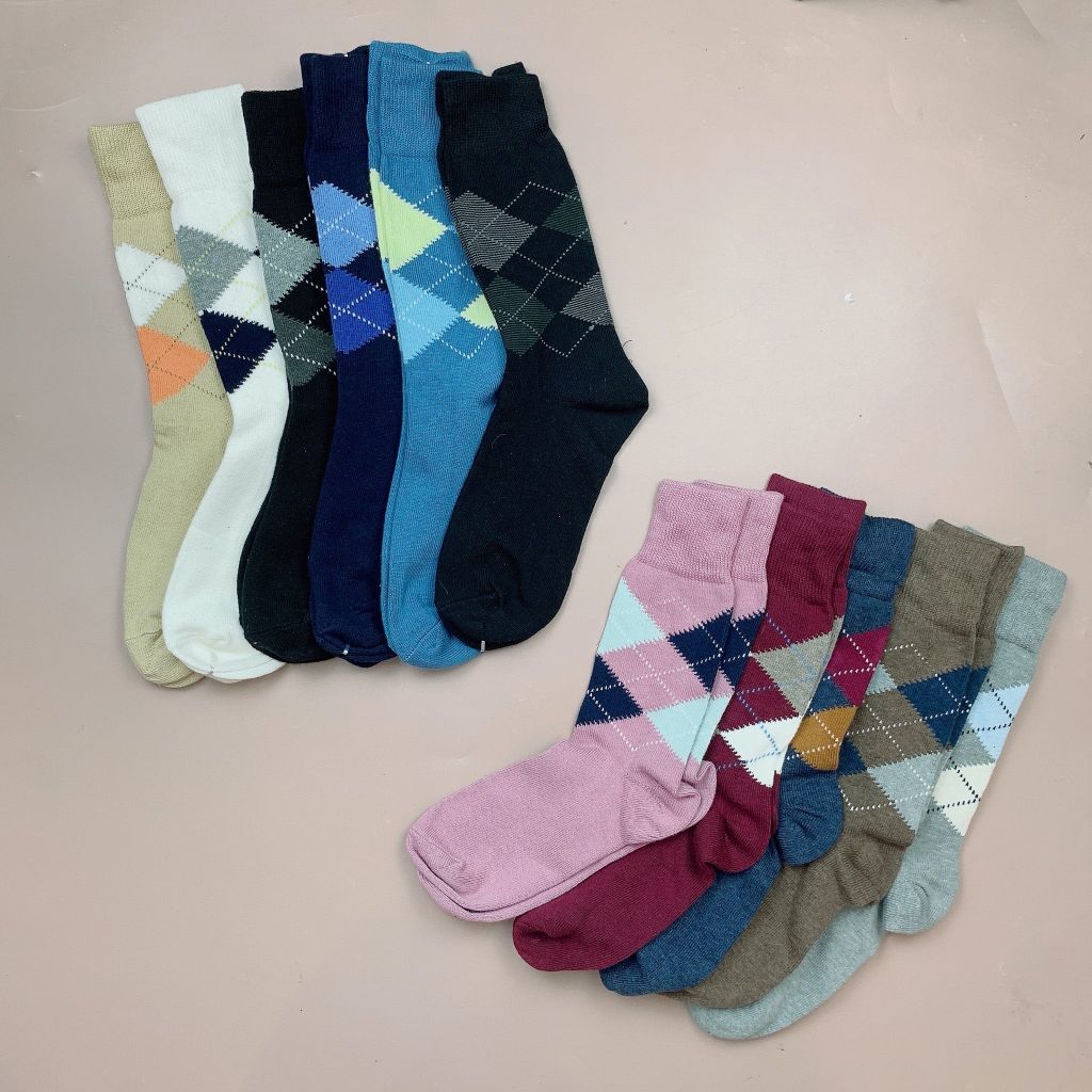 Tất len cao cổ Uni họa tiết trám / trơn màu / thổ cẩm size 37 - 42 ( Ngẫu nhiên )