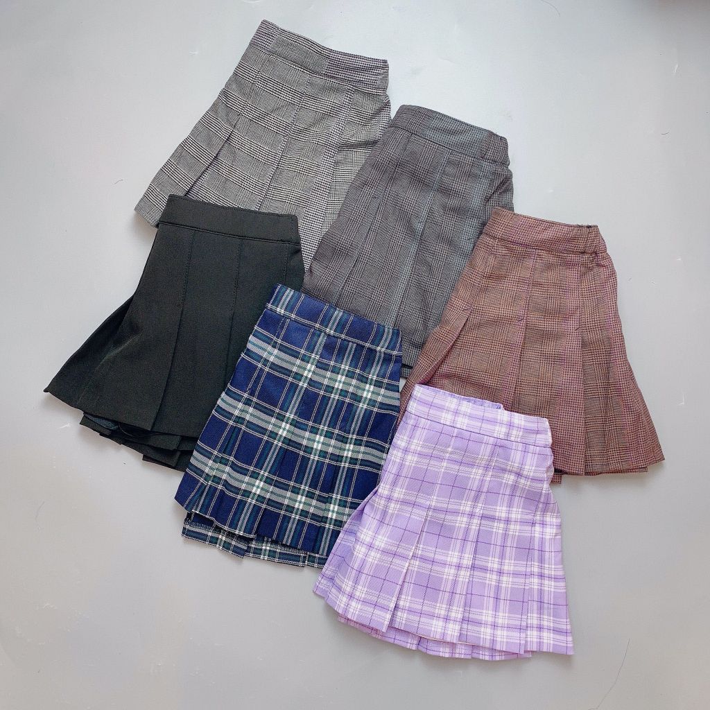 CVAY10 - Chân váy xếp li liền quần Polham nhiều màu kẻ size 120 - 160