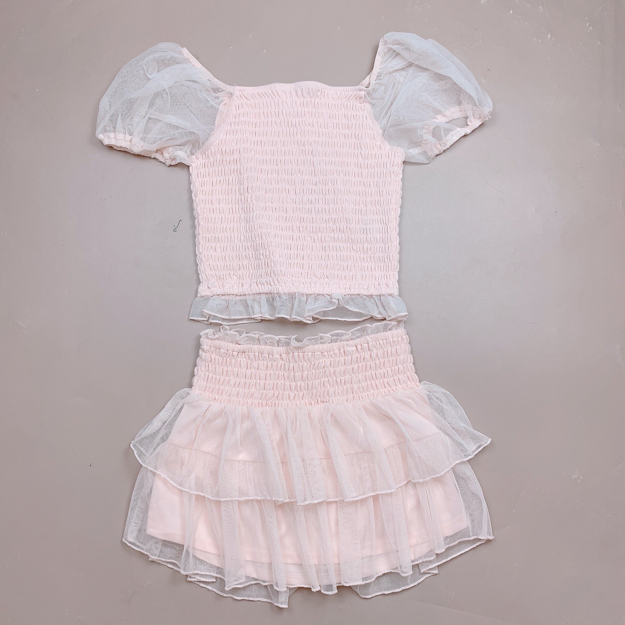 V00076 - Set áo + chân váy hồng tay bồng BG size 6-18y