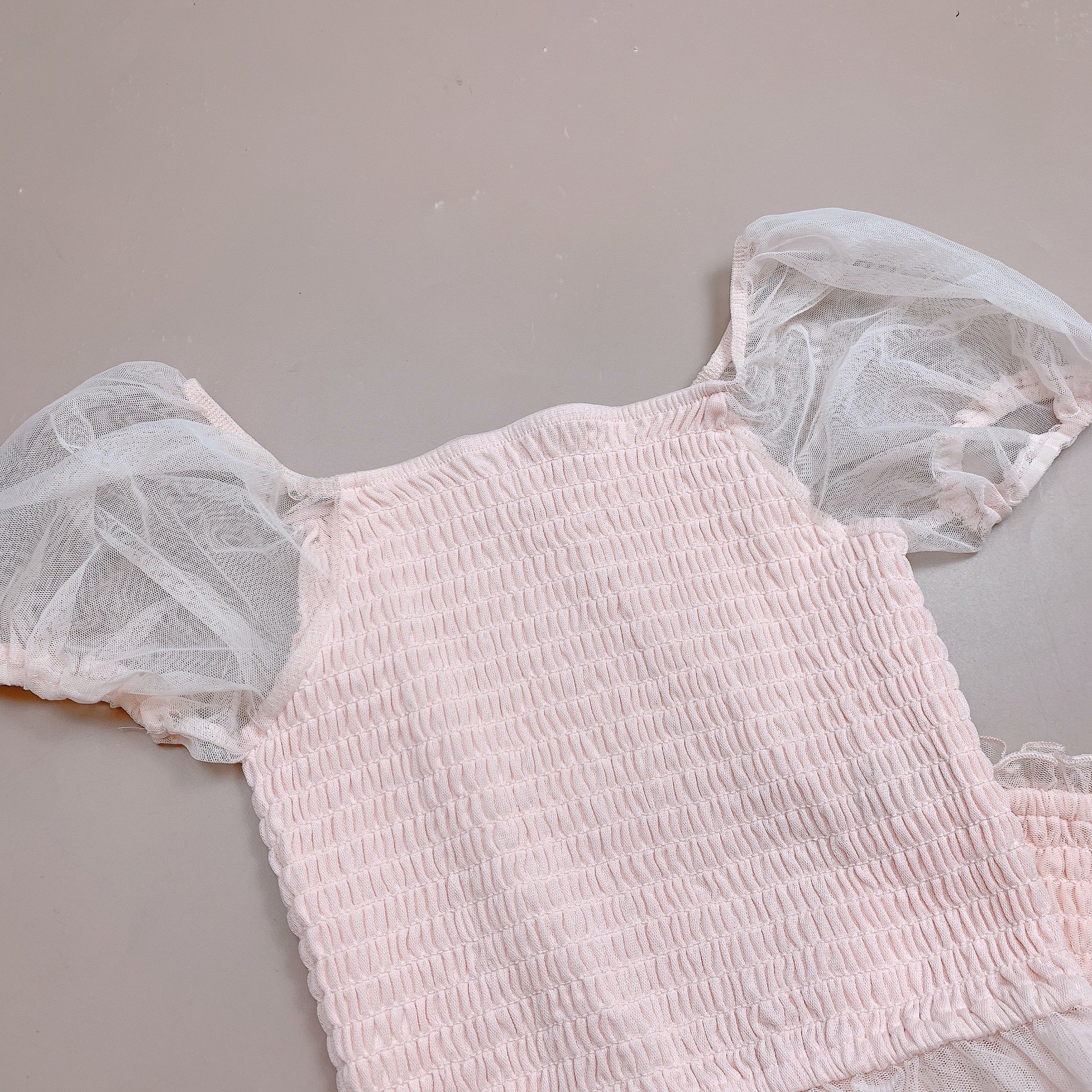 V00076 - Set áo + chân váy hồng tay bồng BG size 6-18y