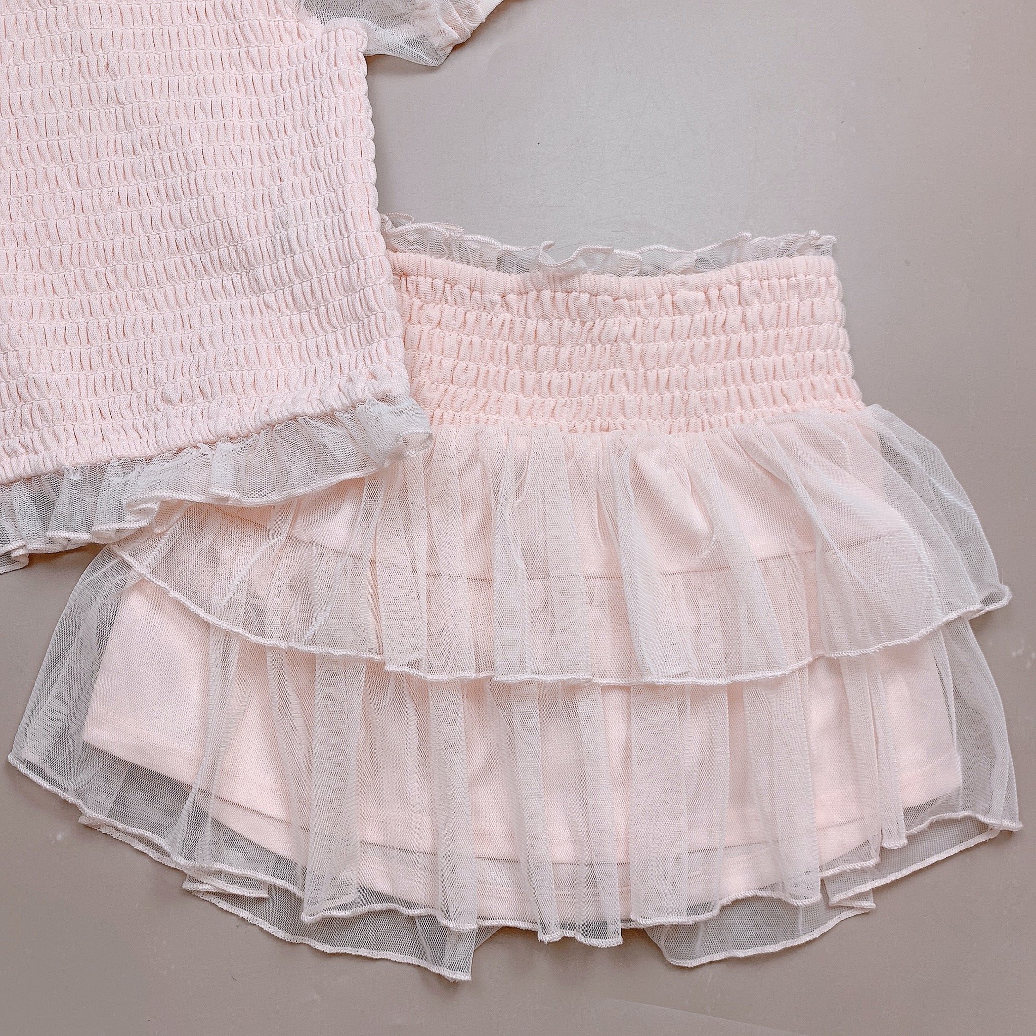 V00076 - Set áo + chân váy hồng tay bồng BG size 6-18y