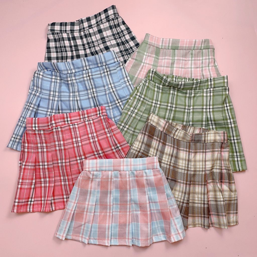CVAY09 - Chân váy xếp ly liền quần kẻ caro nhiều màu size 2-16y