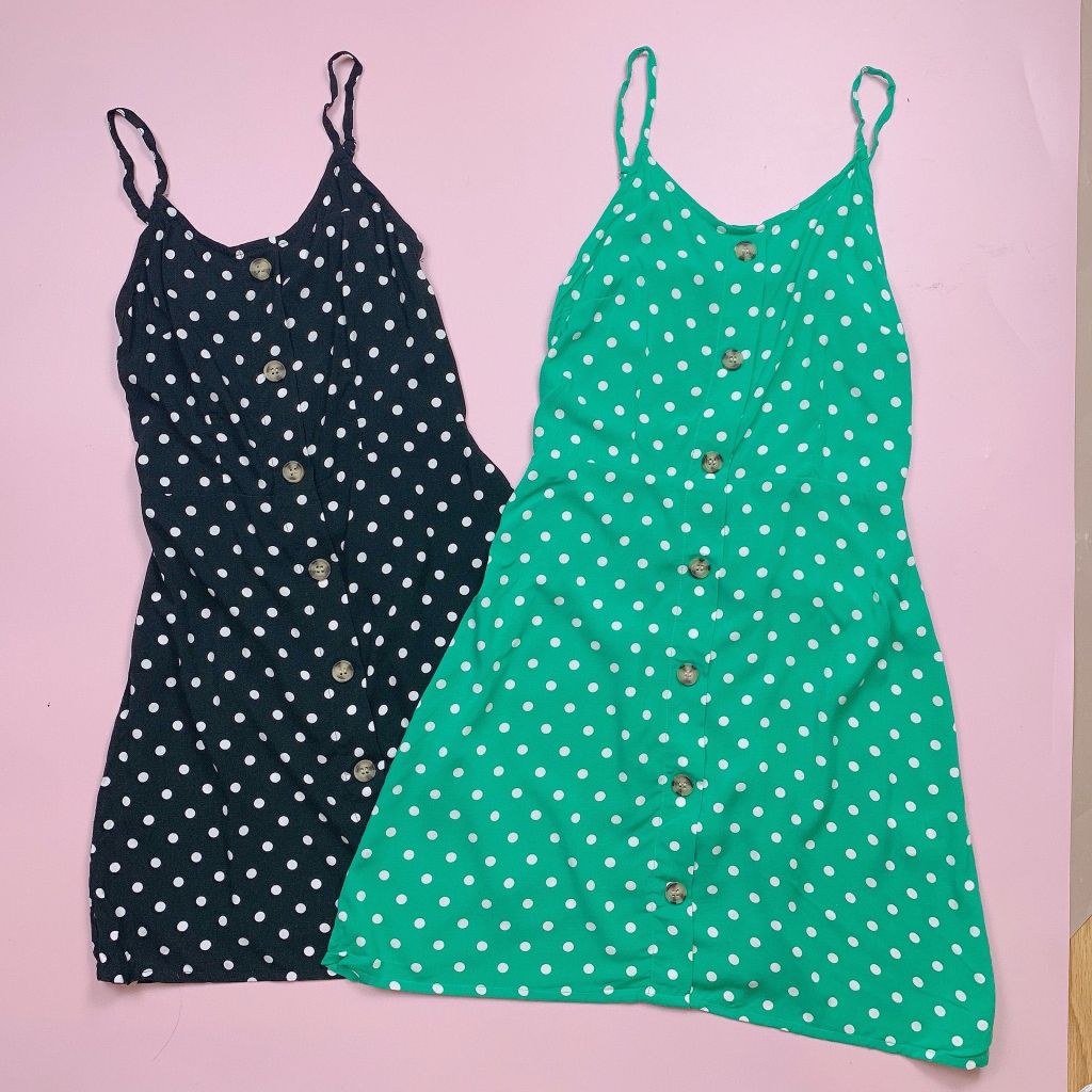 V00051 - Váy lanh hai dây 2 màu chấm bi BG size 5-14y (form bé)