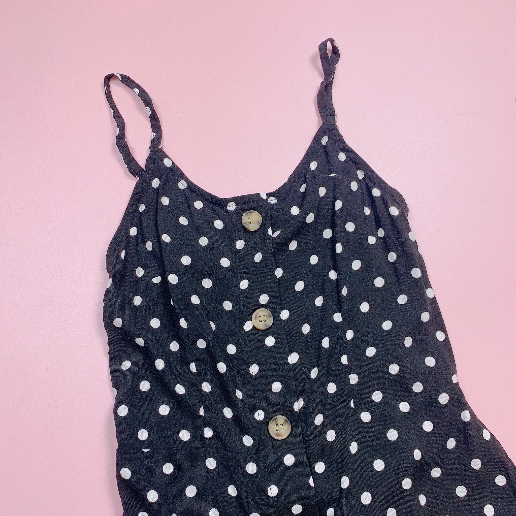 V00051 - Váy lanh hai dây 2 màu chấm bi BG size 5-14y (form bé)