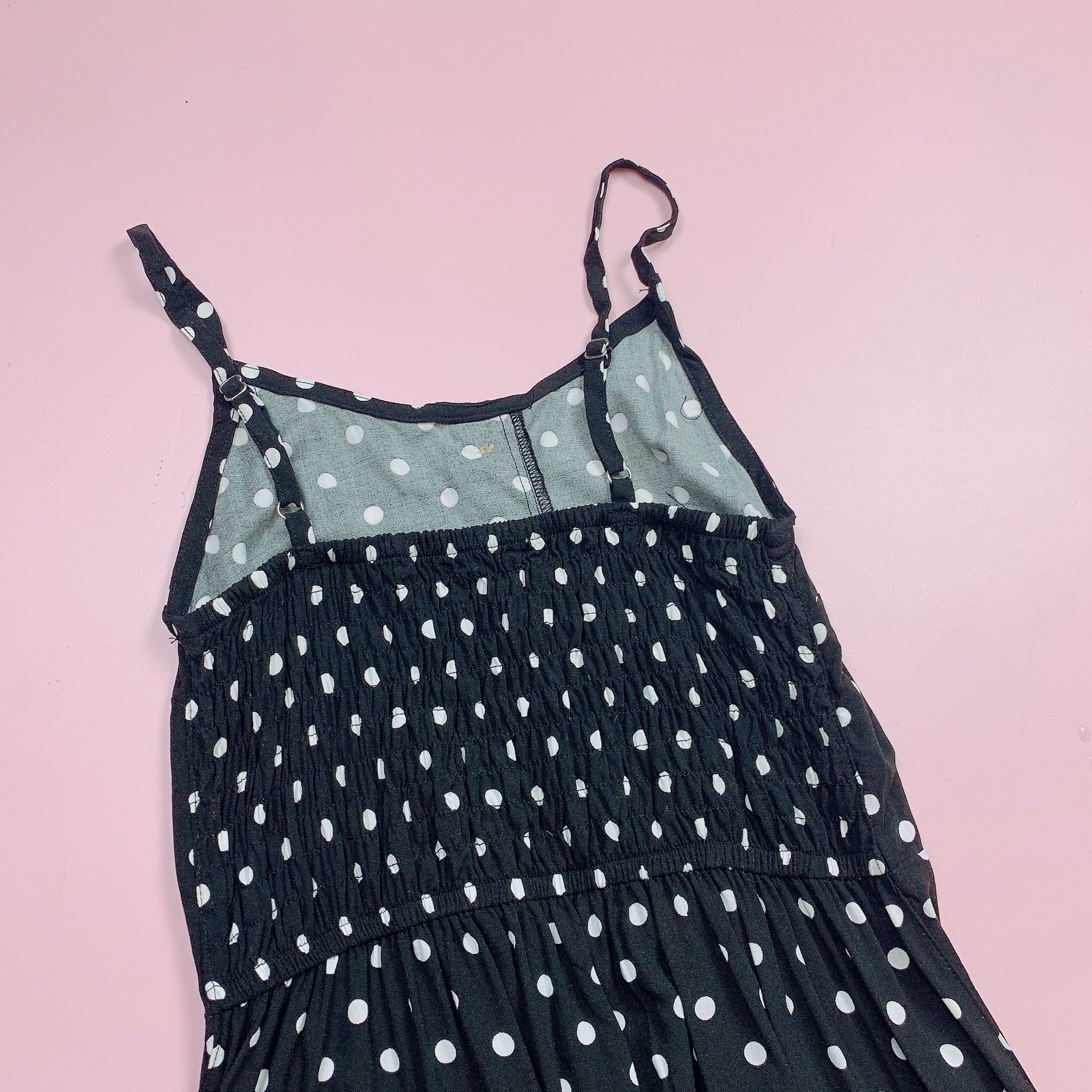 V00051 - Váy lanh hai dây 2 màu chấm bi BG size 5-14y (form bé)
