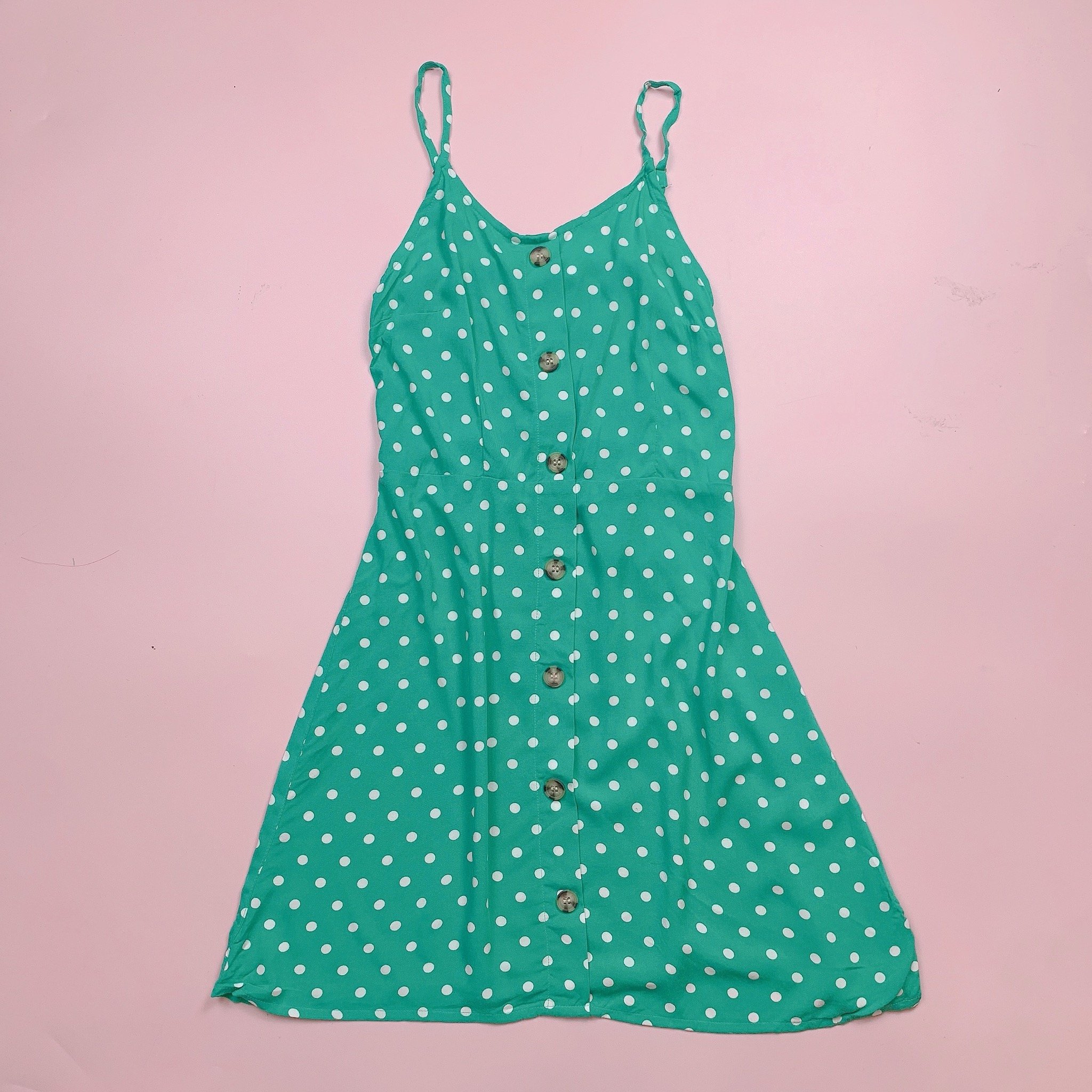 V00051 - Váy lanh hai dây 2 màu chấm bi BG size 5-14y (form bé)