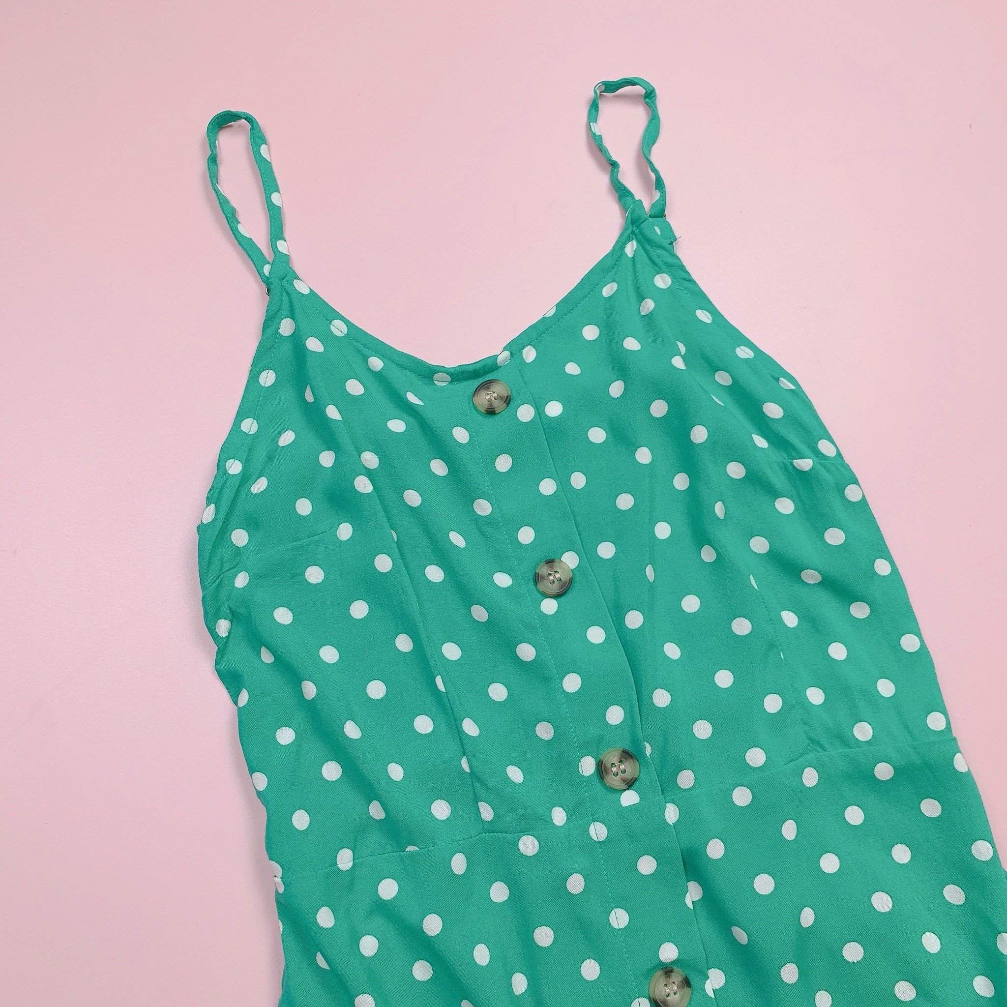 V00051 - Váy lanh hai dây 2 màu chấm bi BG size 5-14y (form bé)