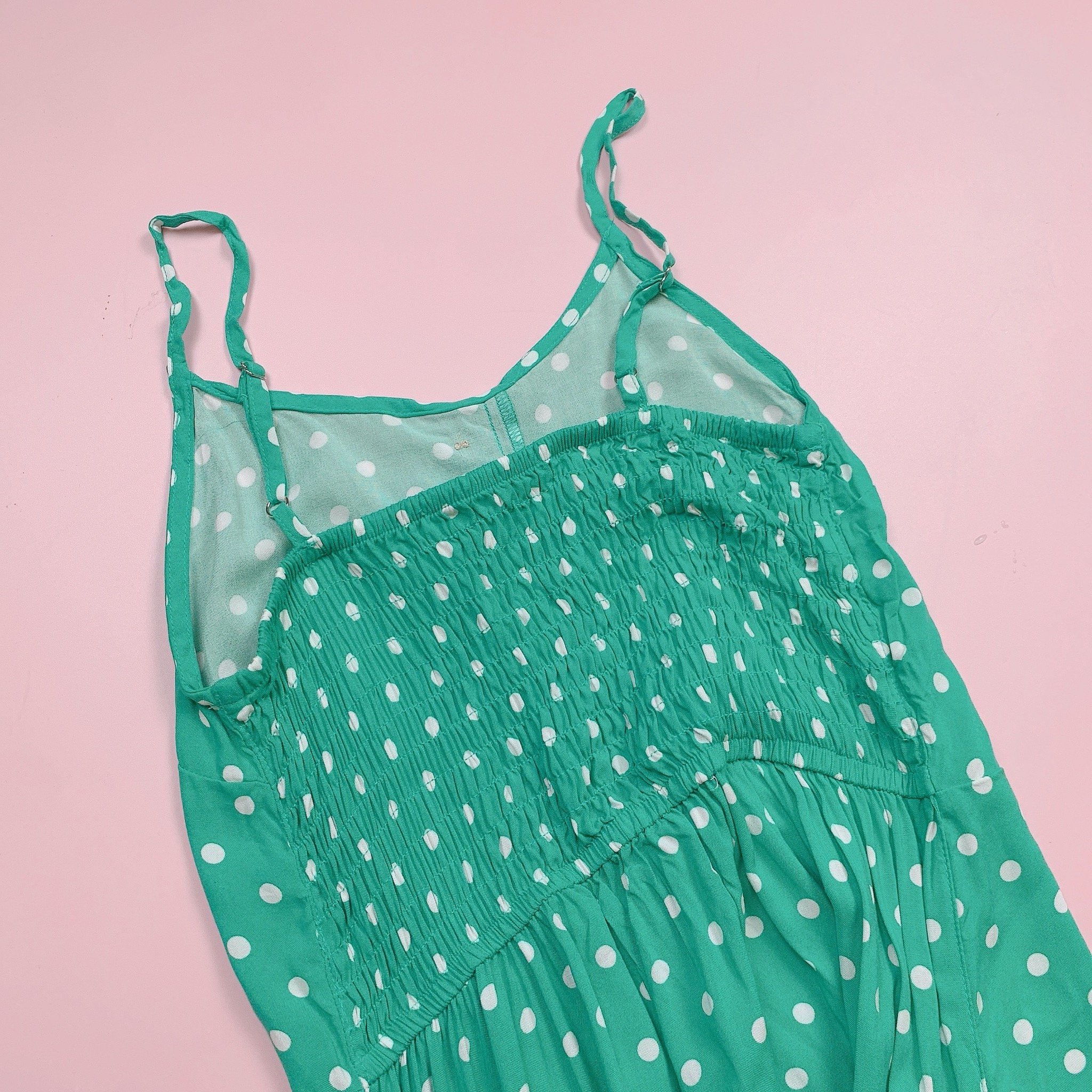 V00051 - Váy lanh hai dây 2 màu chấm bi BG size 5-14y (form bé)