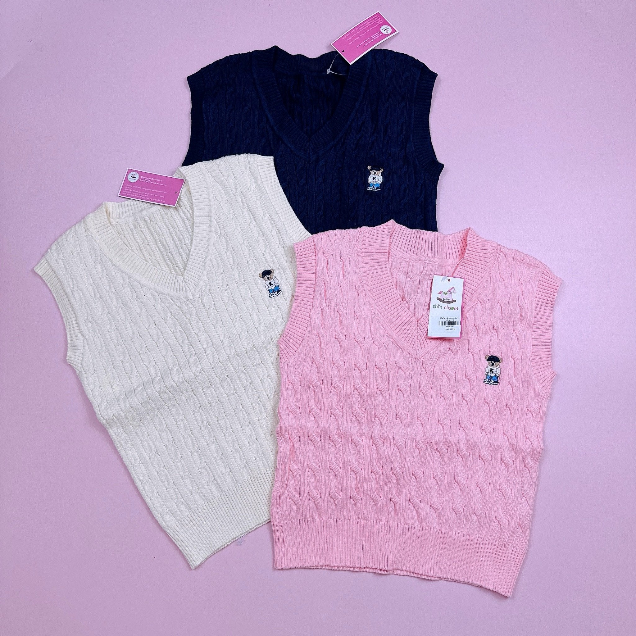 Gile len vặn thừng màu trơn SPAO thêu gấu nhiều màu cho bé size 110-160