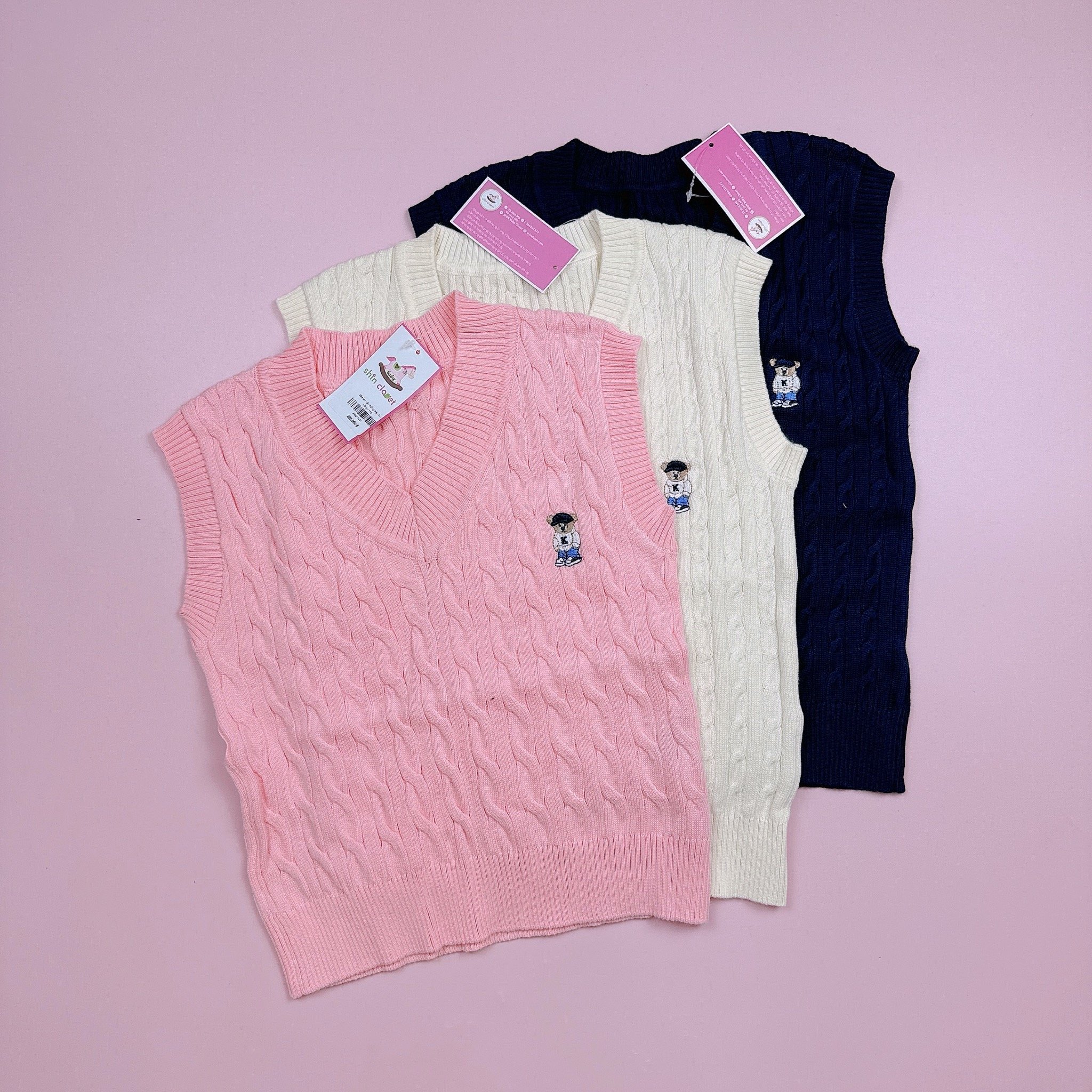 Gile len vặn thừng màu trơn SPAO thêu gấu nhiều màu cho bé size 110-160