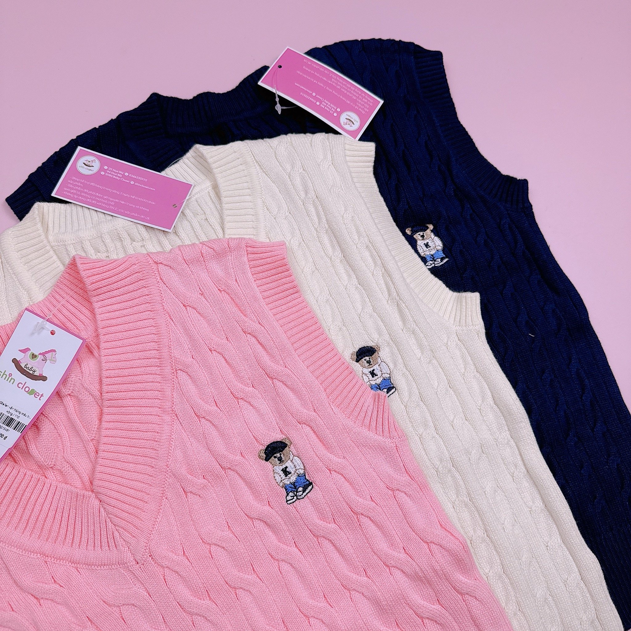 Gile len vặn thừng màu trơn SPAO thêu gấu nhiều màu cho bé size 110-160