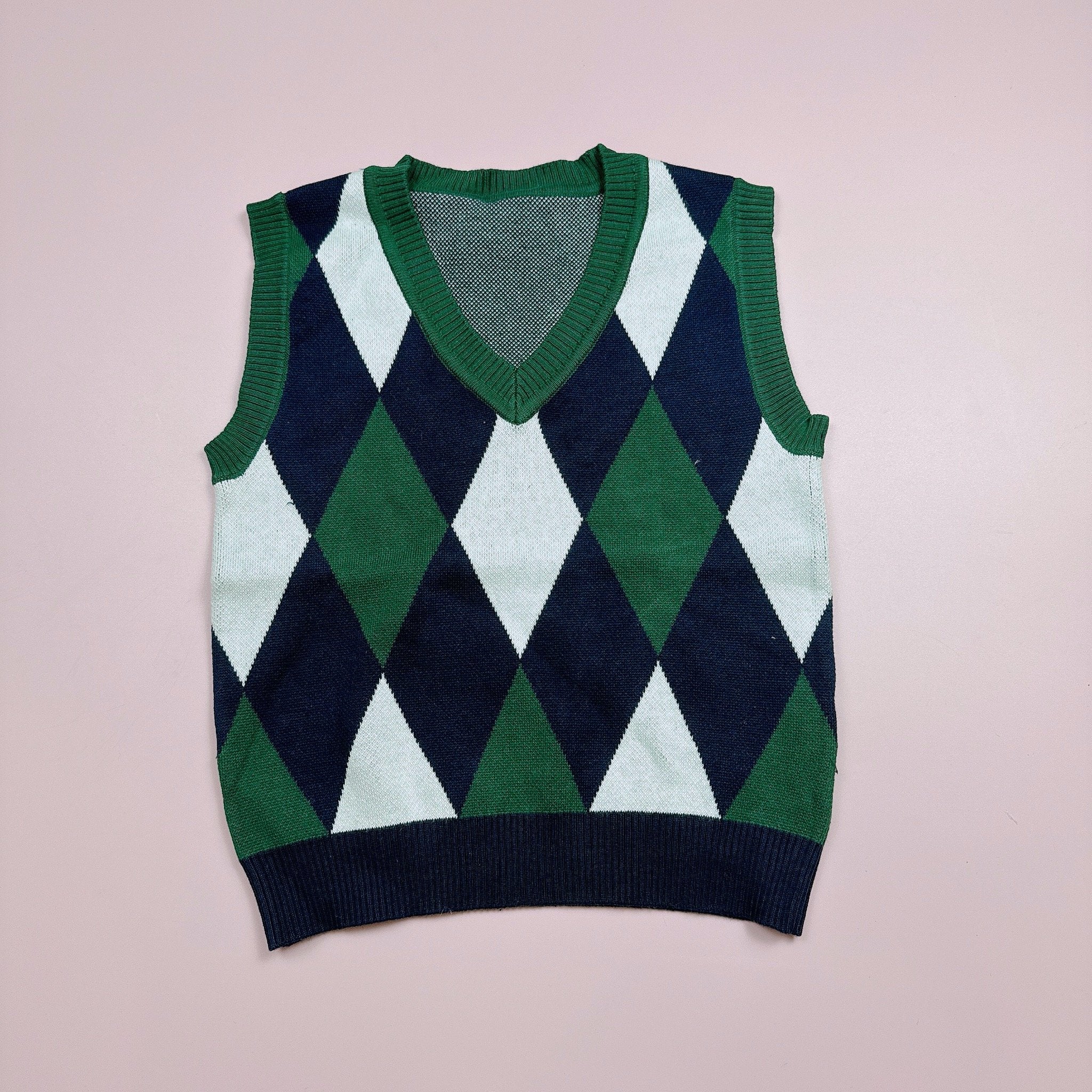 Áo gile len Spao cổ tim họa tiết trám 2 màu size 110 - 160