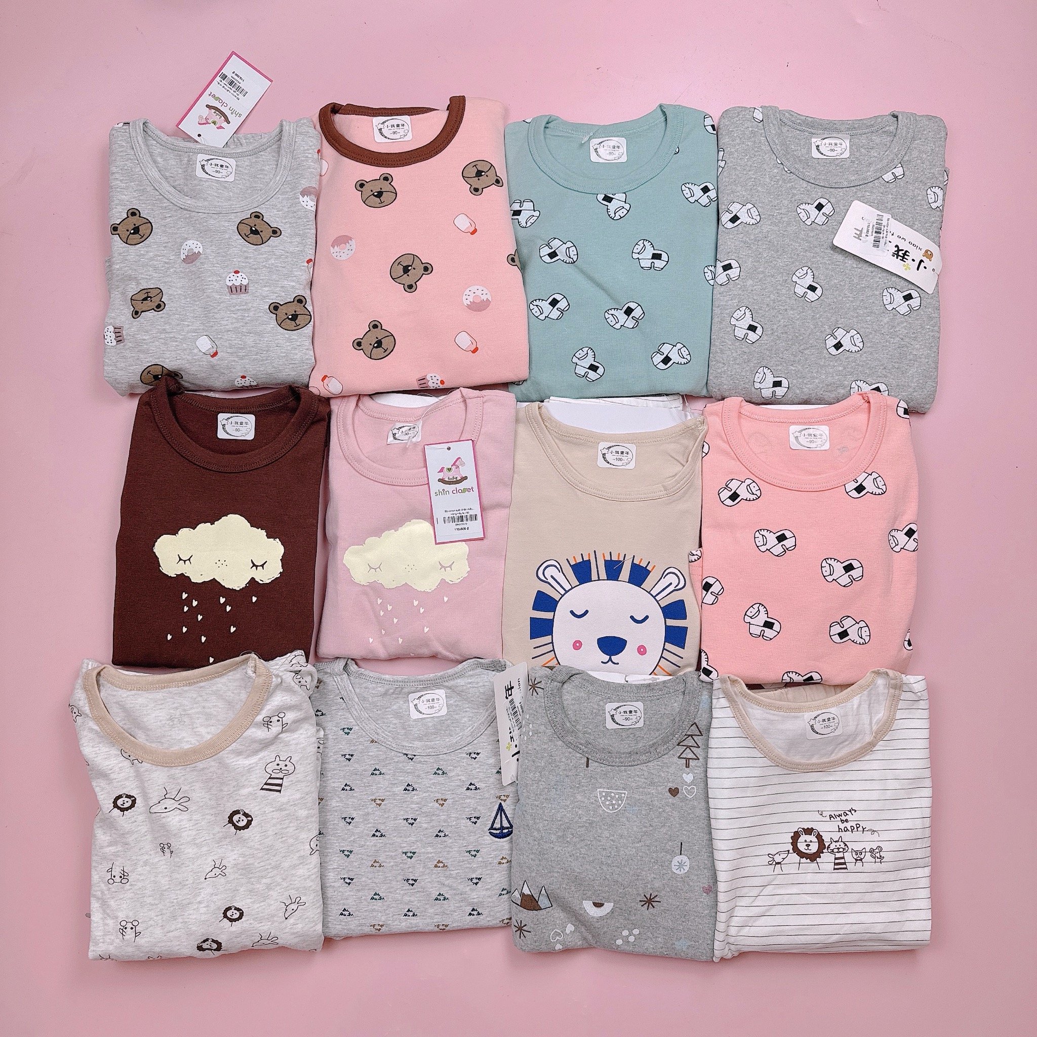 Bộ cotton nhiều hình Bé Trai Bé Gái size 90 - 130 - Bảng màu 1