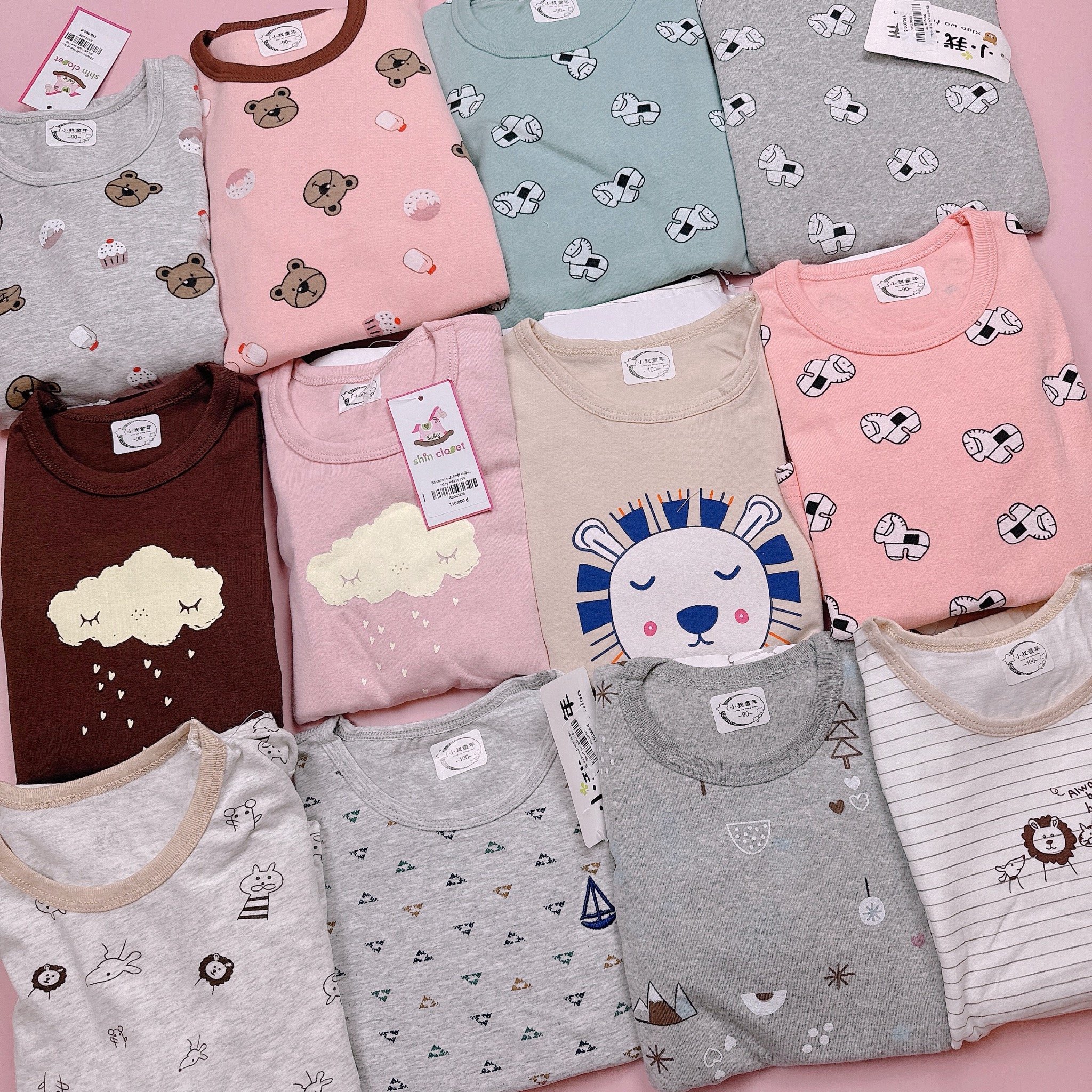 Bộ cotton nhiều hình Bé Trai Bé Gái size 90 - 130 - Bảng màu 1