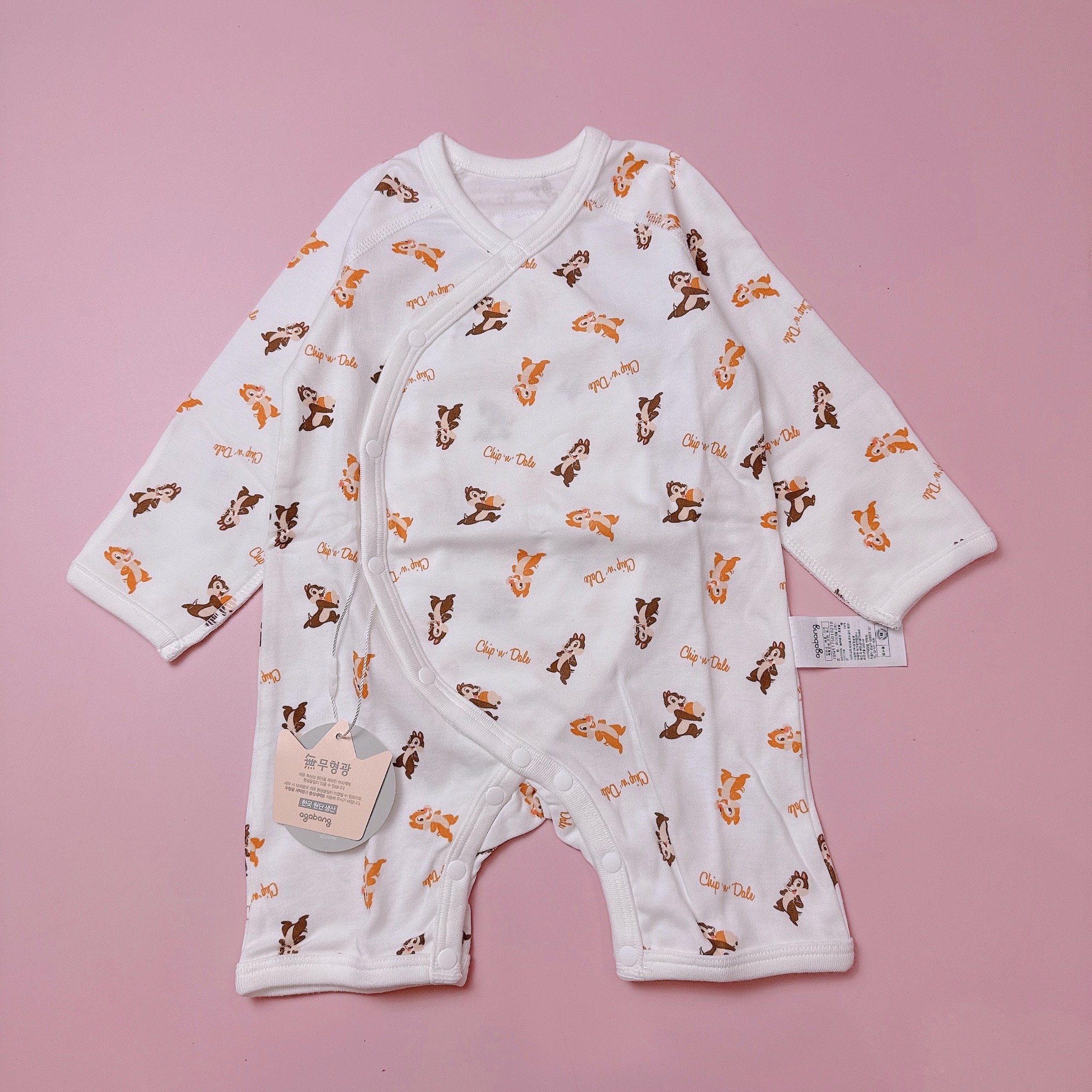 Body cotton Agabang sơ sinh màu trắng hoạ tiết Chip & Dale size 60