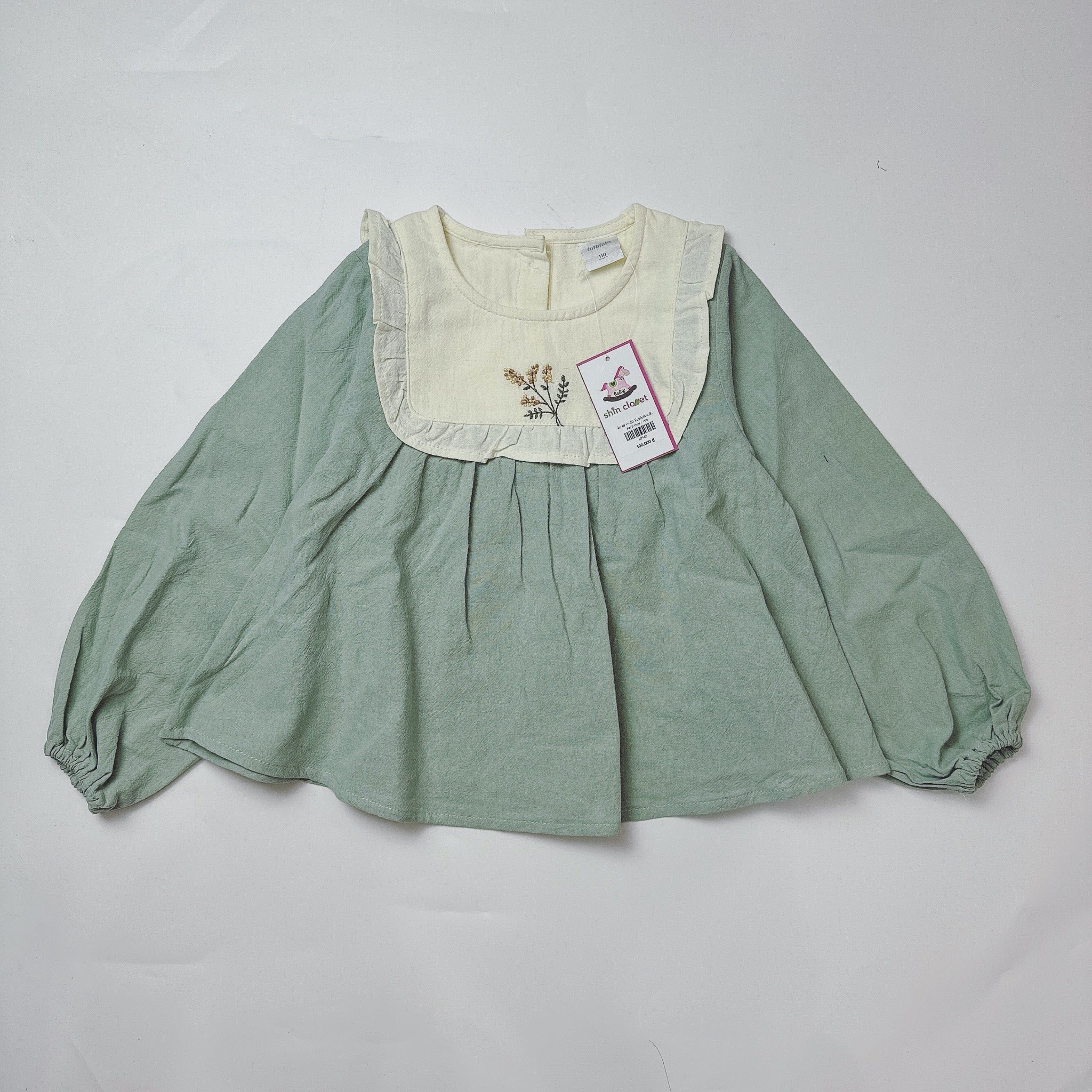 Áo sơ mi đũi Futafuta xuất Nhật 2 màu xanh/be bé gái size 90-120