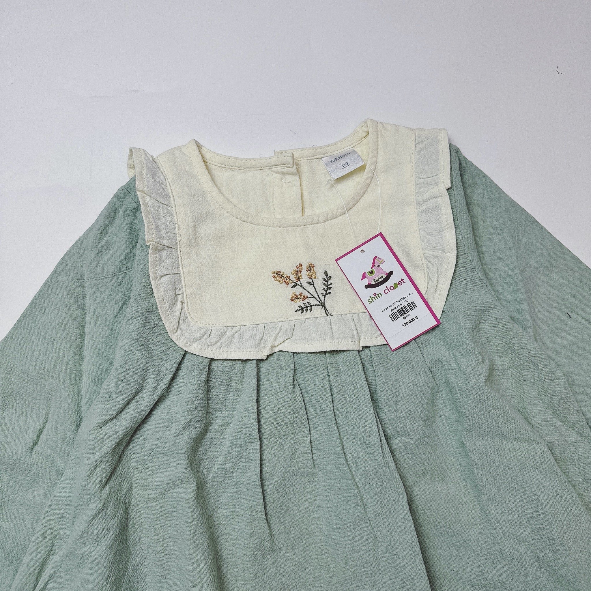 Áo sơ mi đũi Futafuta xuất Nhật 2 màu xanh/be bé gái size 90-120