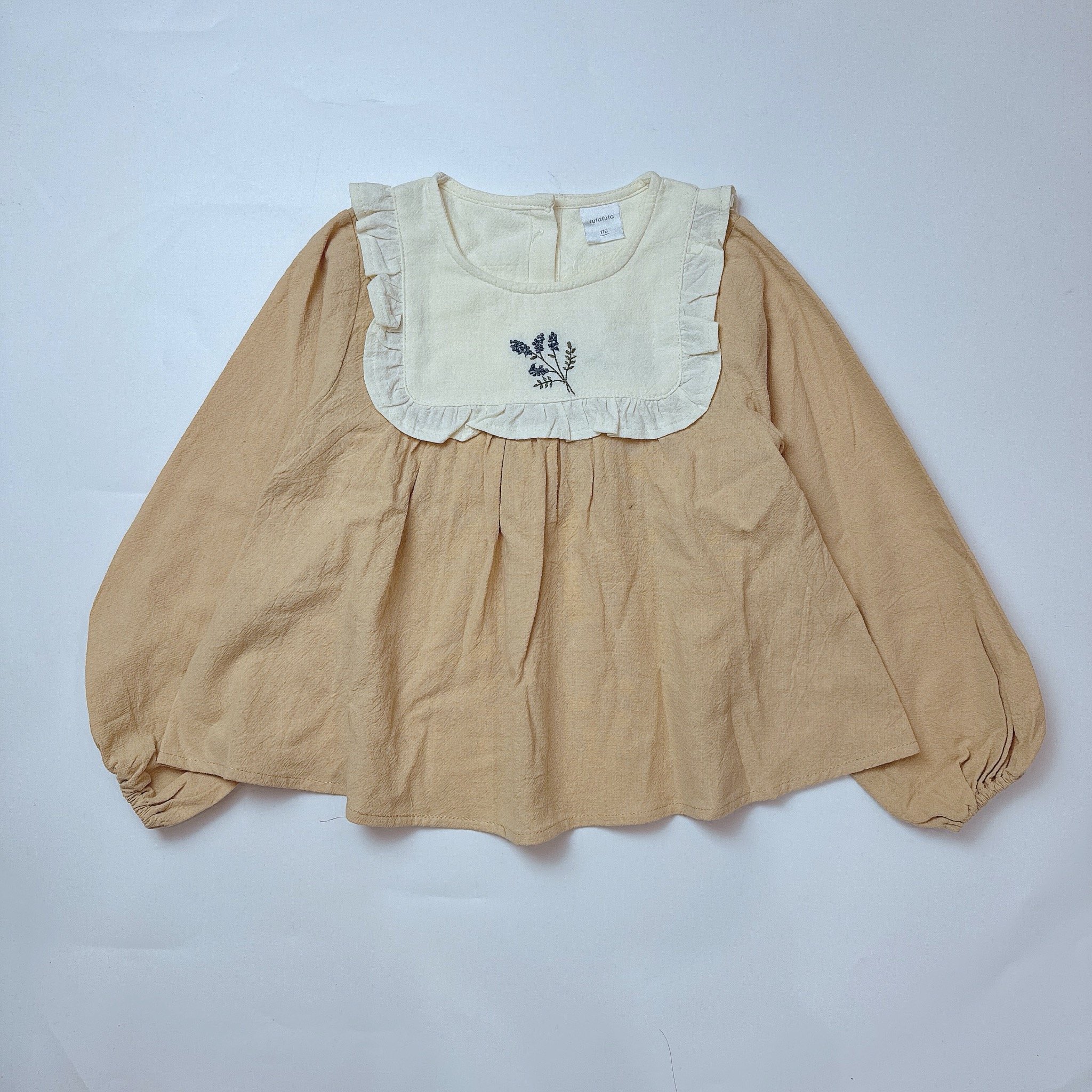 Áo sơ mi đũi Futafuta xuất Nhật 2 màu xanh/be bé gái size 90-120