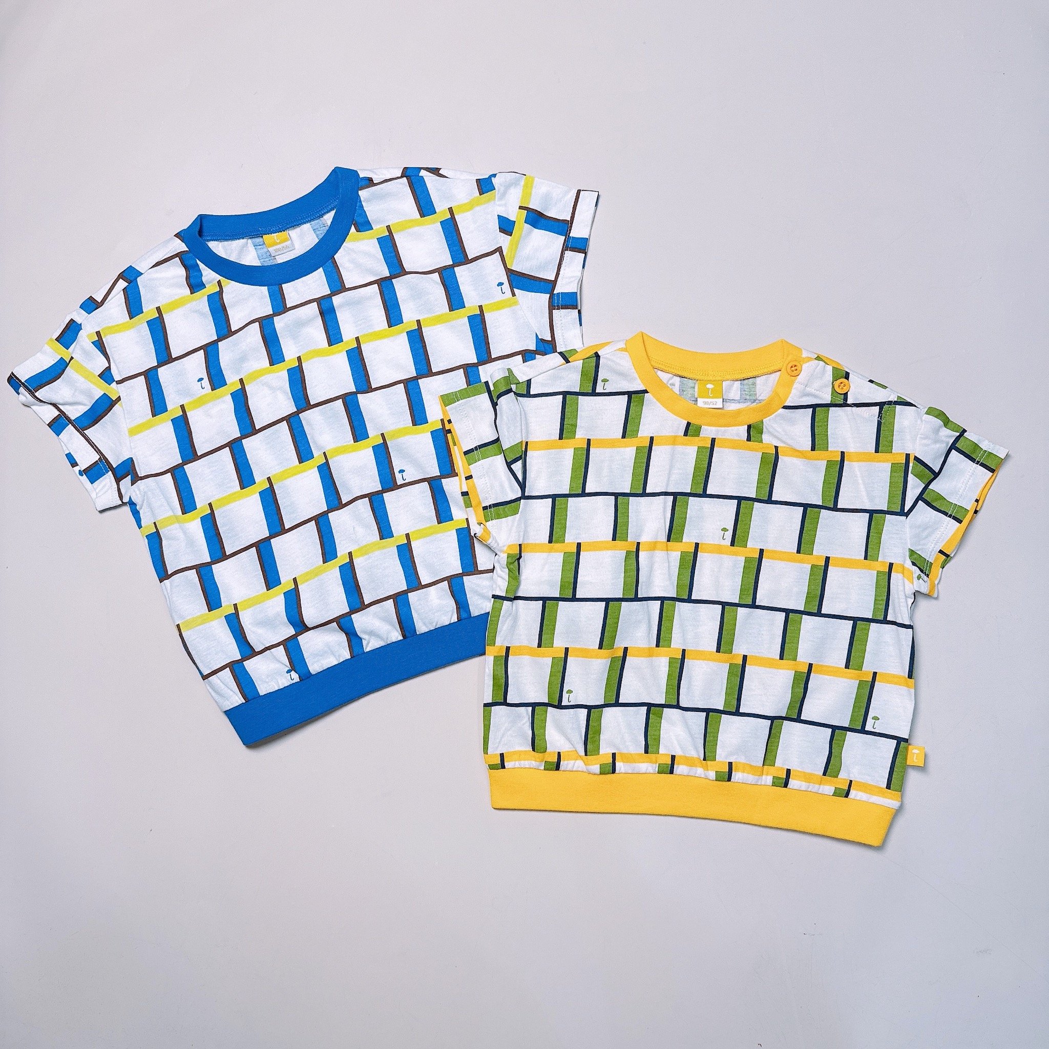 Áo thun cotton Moimoln xuất Hàn dư xịn 2 màu hoạ tiết vàng, xanh cho bé size 90-130