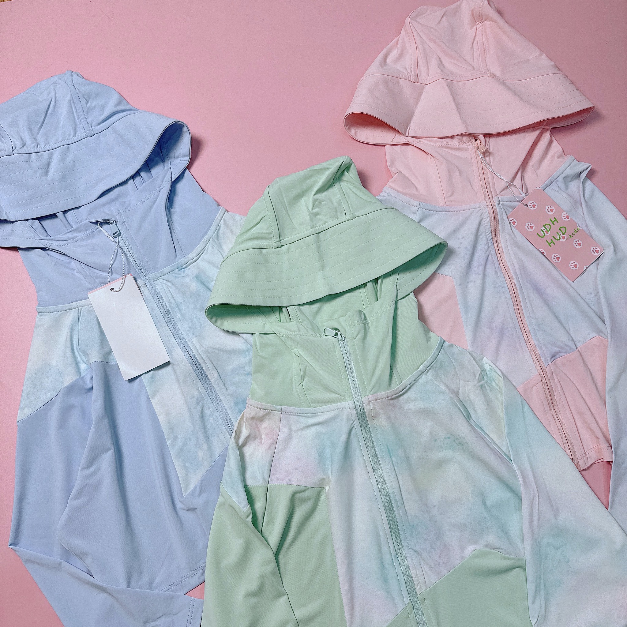 Áo khoác UDH HUD chống nắng vải thun lạnh +50 UPF loang nhiều màu cho bé size 110-160
