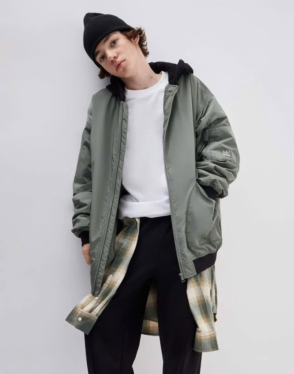 AKBT39 - Áo khoác phao bomber oversize phối mũ nỉ GGJJ dư xịn cho bé 2 màu đen/rêu size 6-14y