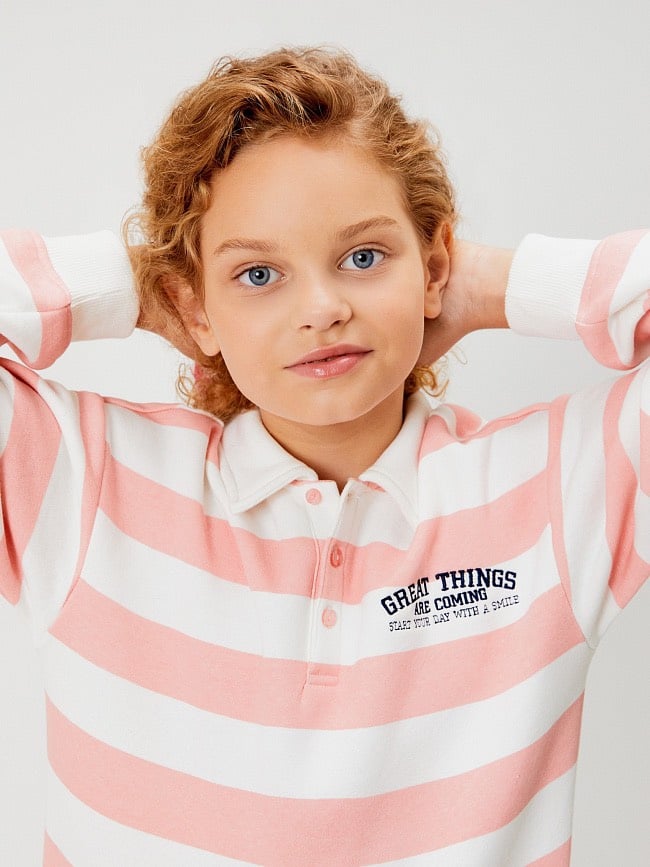 Áo nỉ bông polo 2 màu kẻ vàng trắng / kẻ hồng trắng size 98 - 158