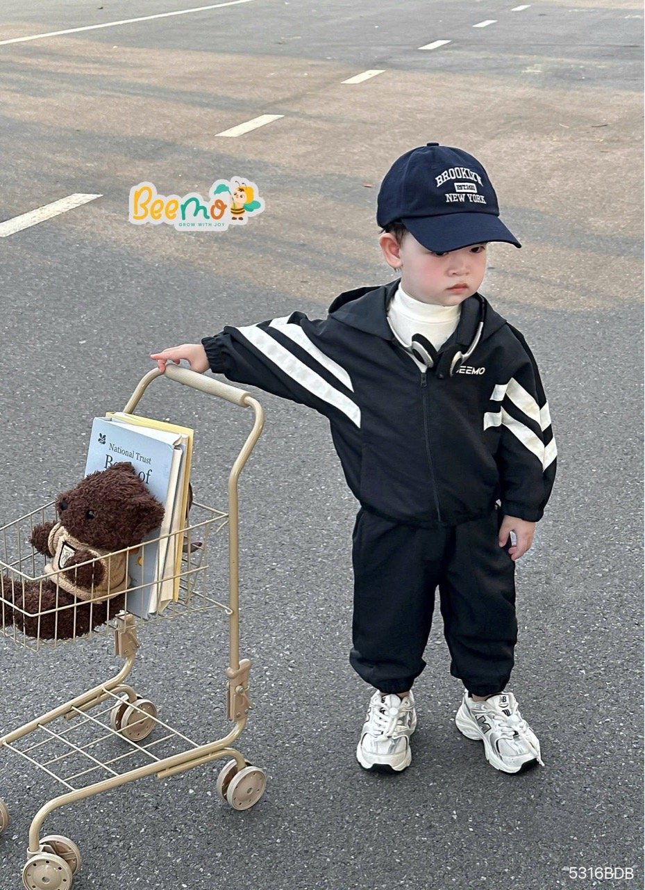 Bộ gió Beemo kẻ 2 màu cho bé trai size 1-6y