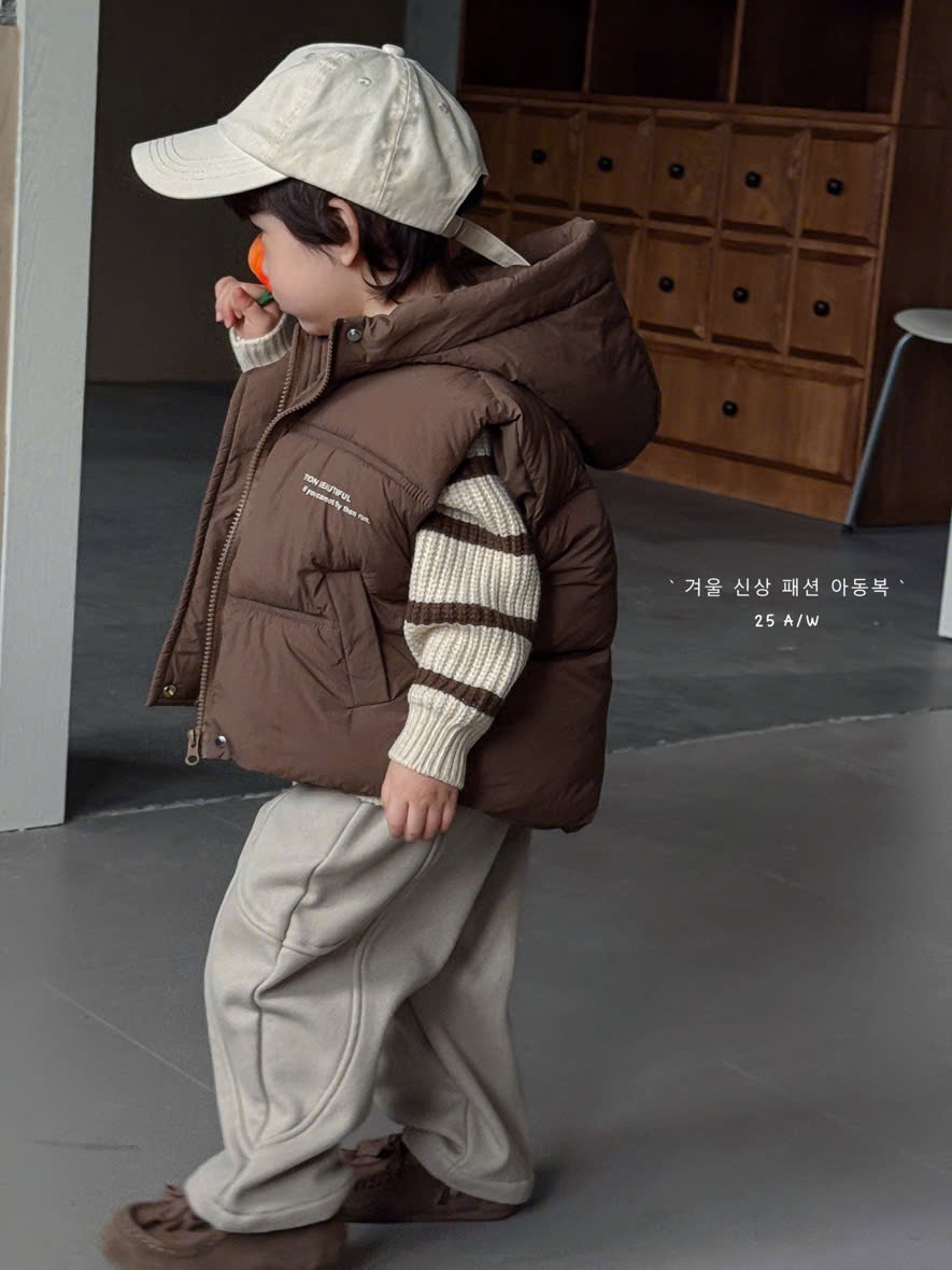 XAJT 88239 - Set 3ct QC áo + quần + gile phao nâu bé trai size 80-120