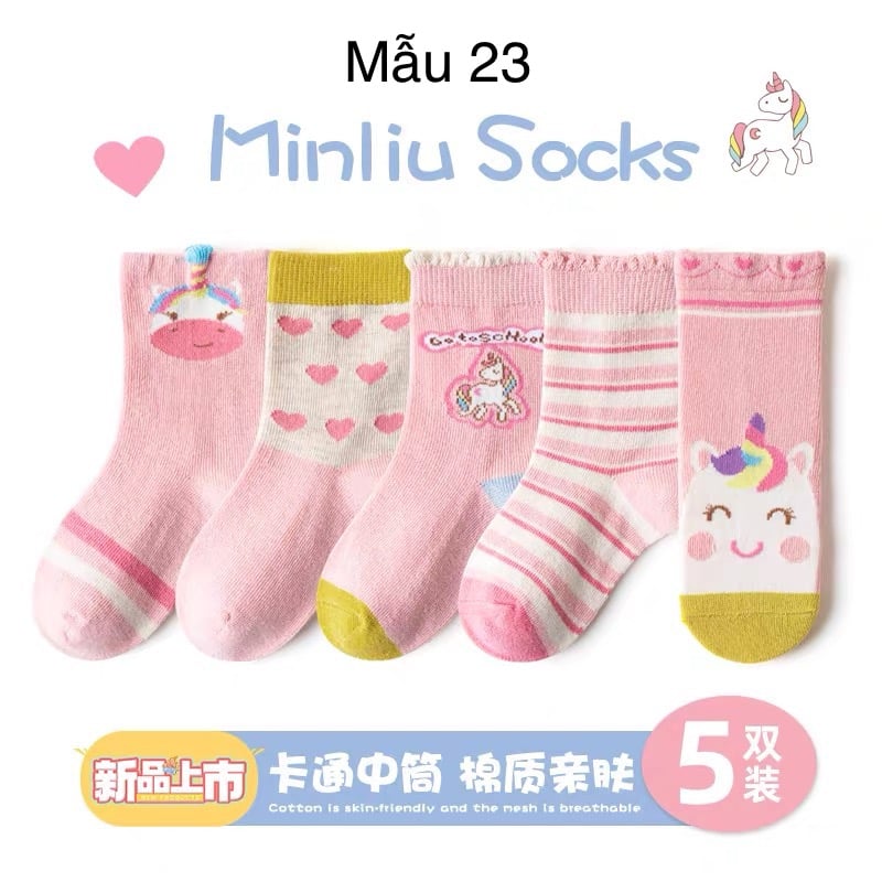 SH2511PK01 - Set 5 đôi tất Minliu Kidsocks dành cho trẻ em, chất liệu cotton+polyester+spandex, NSX Man Luu Textile Company Limited
